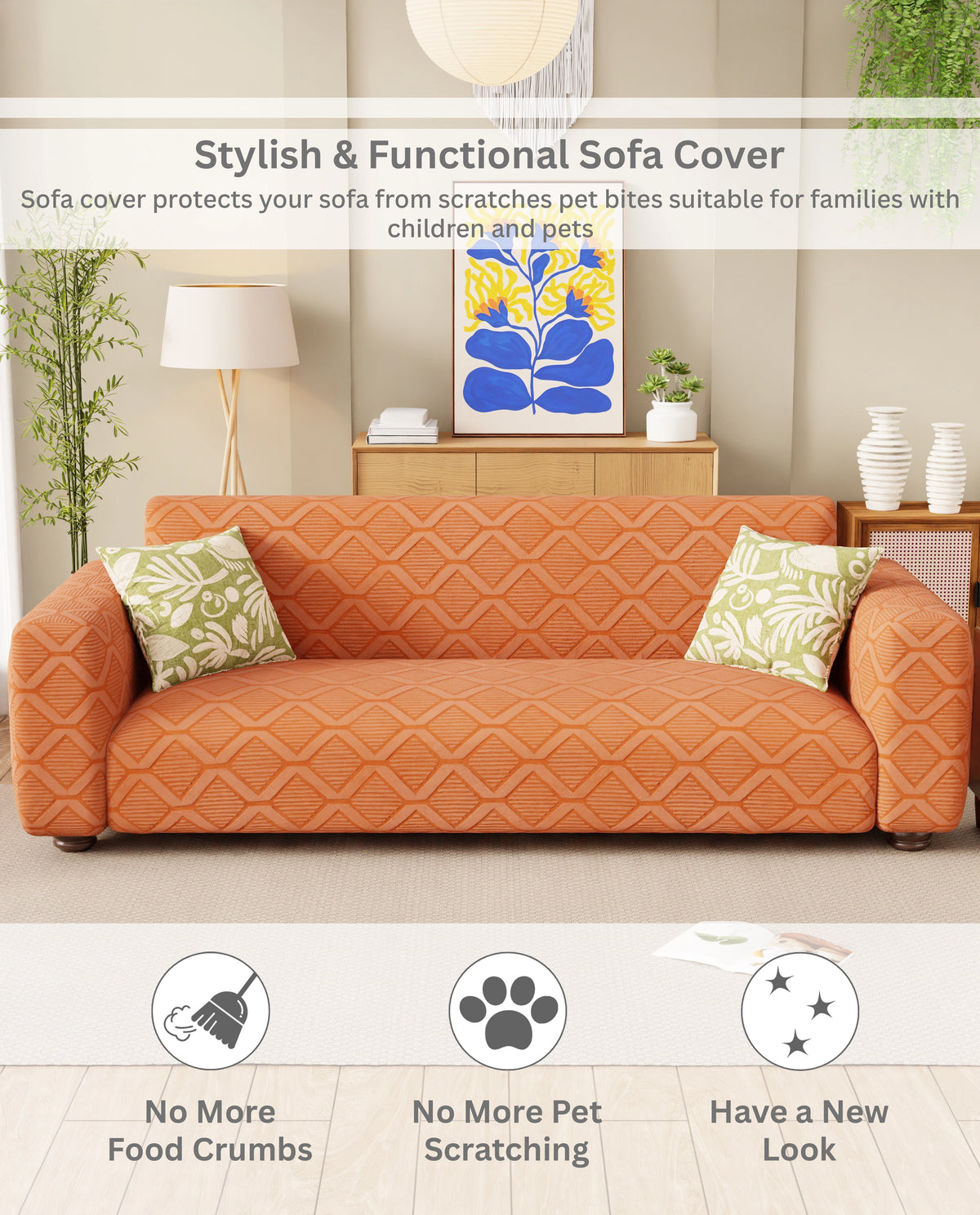 Lukzer Pastel Shades Textured Sofa Cover - Orange Diamond (SC-155-01)
