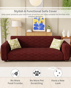 Lukzer Pastel Shades Textured Sofa Cover - Deep Maroon Leaf Trail (SC-130-01)