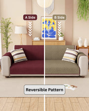 Lukzer Reversible Quilted Sofa Mat with Arms Dot Frame Maroon (SC-214-01)