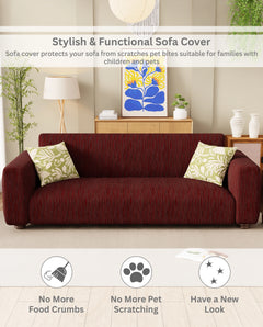 Lukzer Pastel Shades Textured Sofa Cover - Deep Maroon Wavy Stripes (SC-148-01)