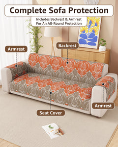 Lukzer Quilted Reversible Royal Petals Sofa Mat with WaveEdge Ultrasonic Cut (WITH BACK & HAND REST) - SC-219-01WB