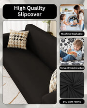 Lukzer Polyester Sofa Cover Plain Black (SC-029-01)