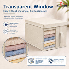 Lukzer 20 Liters Foldable Non-Woven Storage Box/Wardrobe Organizer with Lid - 3PC/Beige