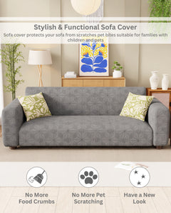 Lukzer Pastel Shades Textured Sofa Cover - Dark Grey Starlight Grid (SC-140-01)