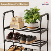 Lukzer 3-Tier Metal & Plastic Space-Saving Shoe Organizer Rack (MSR-003/Black)