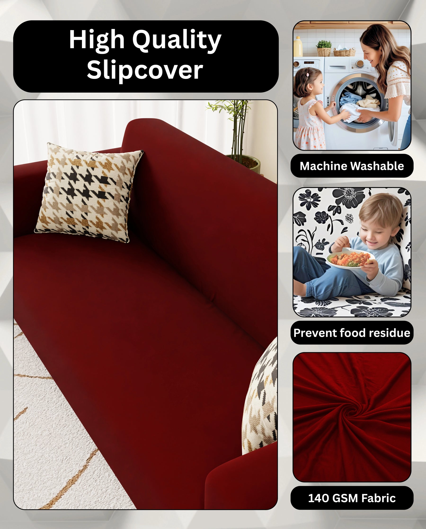 Lukzer Polyester Sofa Cover Wine Red (SC-049-01)
