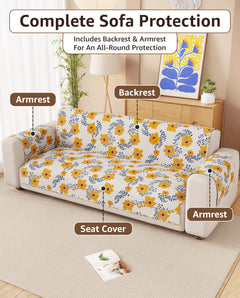 Lukzer Quilted Reversible Brick Bloom Sofa Mat with WaveEdge Ultrasonic Cut (WITH BACK & HAND REST) - SC-201-01WB