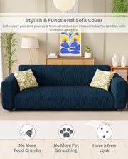 Lukzer Pastel Shades Textured Sofa Cover - Marine Blue Wavy Stripes (SC-149-01)