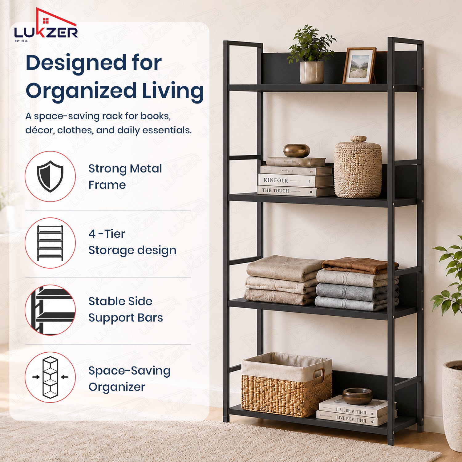 Lukzer 4-Tier Multipurpose Kitchen Organizer Rack (MMR-001/Black)