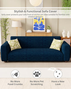 Lukzer Pastel Shades Textured Sofa Cover - Marine Blue Tribal Design (SC-136-01)