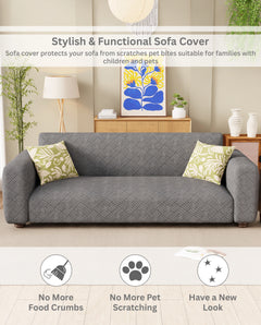 Lukzer Pastel Shades Textured Sofa Cover - Dark Grey Abstract (SC-171-01)