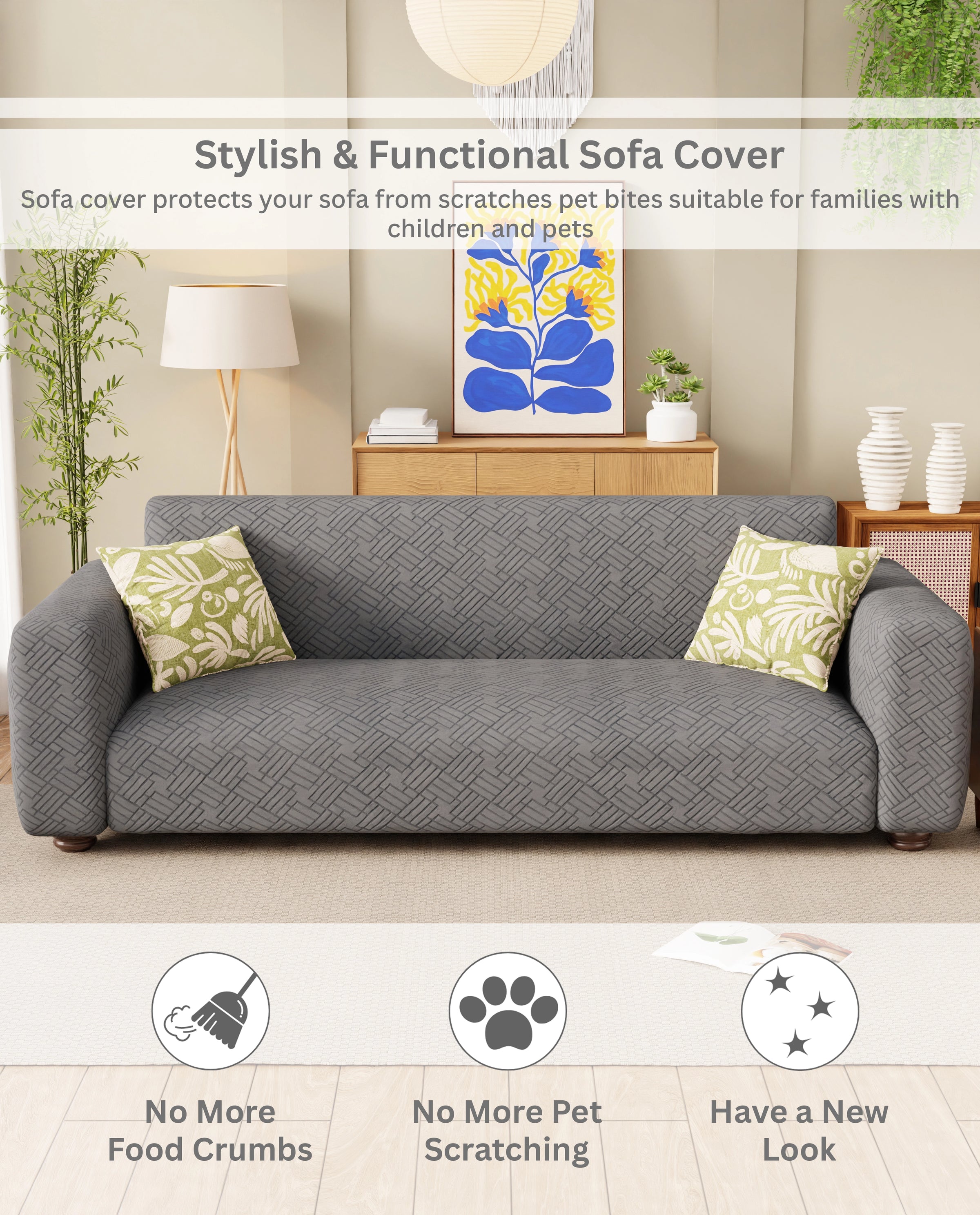 Lukzer Pastel Shades Textured Sofa Cover - Dark Grey Abstract (SC-171-01)