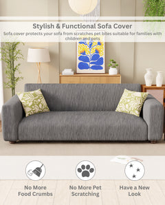 Lukzer Pastel Shades Textured Sofa Cover - Dark Grey Wavy Stripes (SC-147-01)