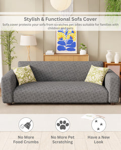 Lukzer Pastel Shades Textured Sofa Cover -  Dark Grey Basket Weave (SC-111-01)
