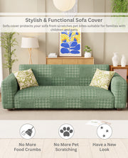 Lukzer Pastel Shades Textured Sofa Cover - Green Square Knit (SC-174-01)