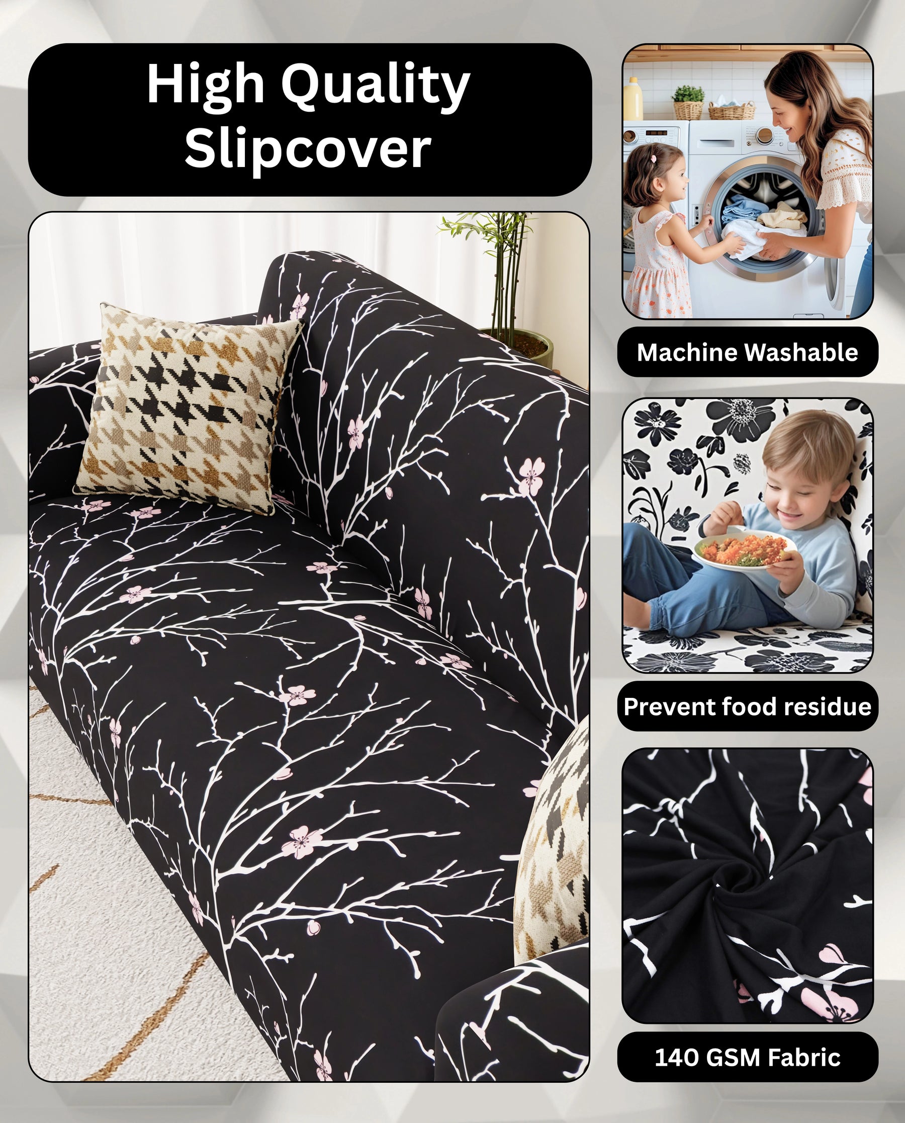 Lukzer Polyester Sofa Cover - Black Stem (SC-001-01)