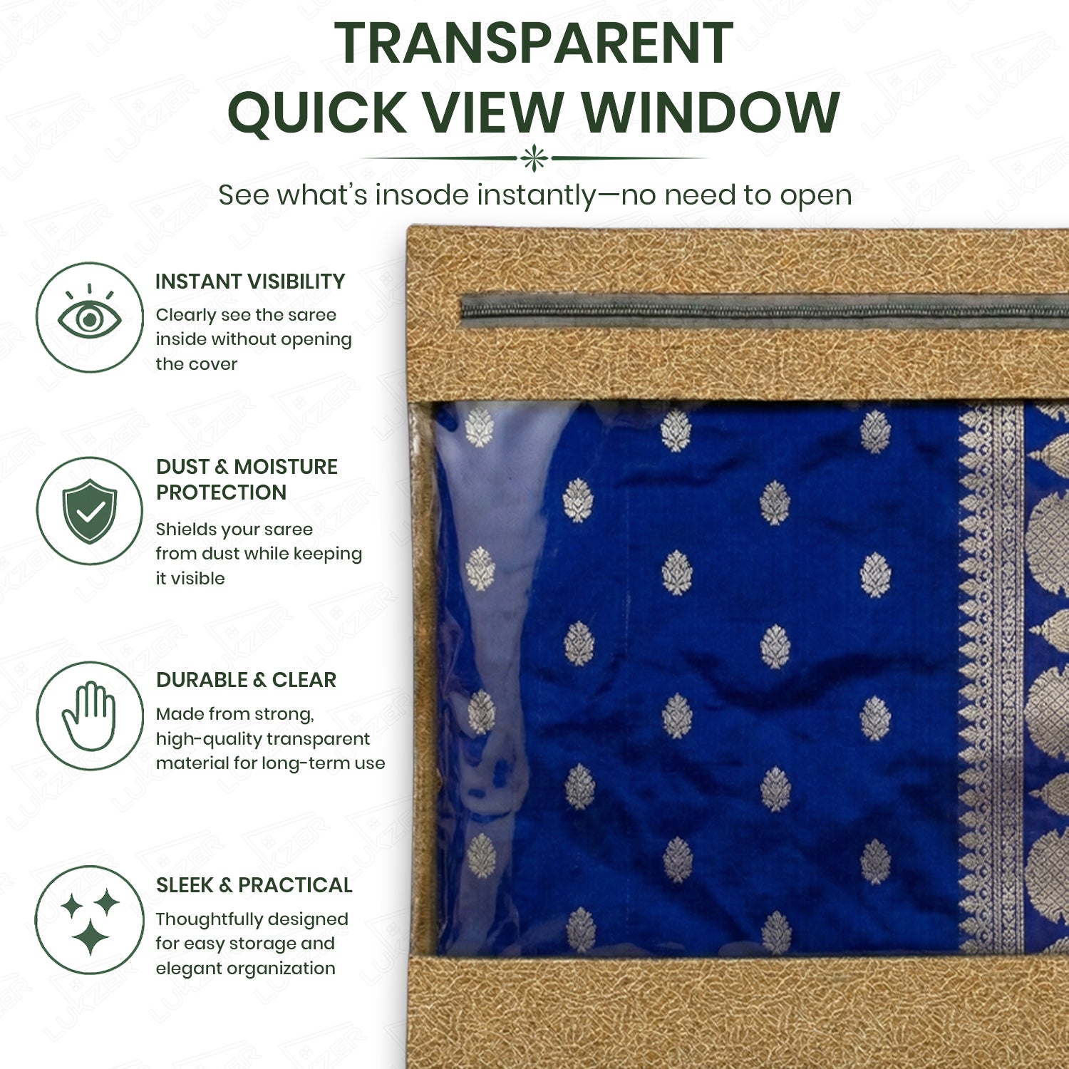 Lukzer 12 Pcs Leather Printed Big Size with Zip Closure & Transparent Window Saree Covers (Non-Woven)
