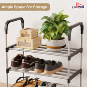 Lukzer 3-Tier Metal & Plastic Space-Saving Shoe Organizer Rack (MSR-003/Silver)