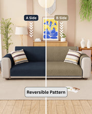 Lukzer Reversible Quilted Sofa Mat with Arms Dot Frame Blue (SC-211-01)