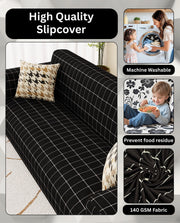 Lukzer Polyester Sofa Cover - Black Checks (SC-028-01)