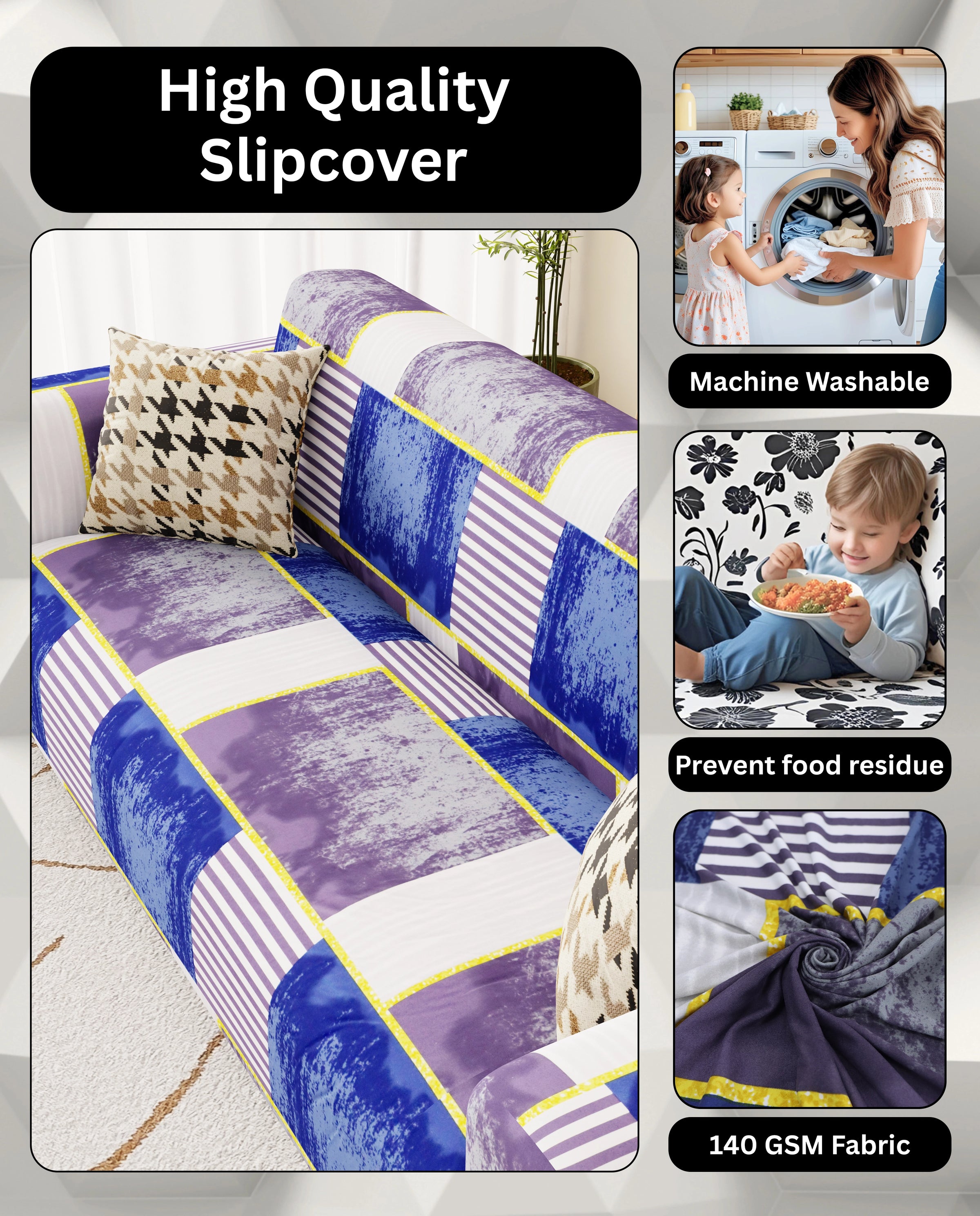 Lukzer Polyester Sofa Cover - Multi Patch (SC-042-01)