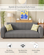 Lukzer Pastel Shades Textured Sofa Cover - Dark Grey Dotted Stripe (SC-133-01)