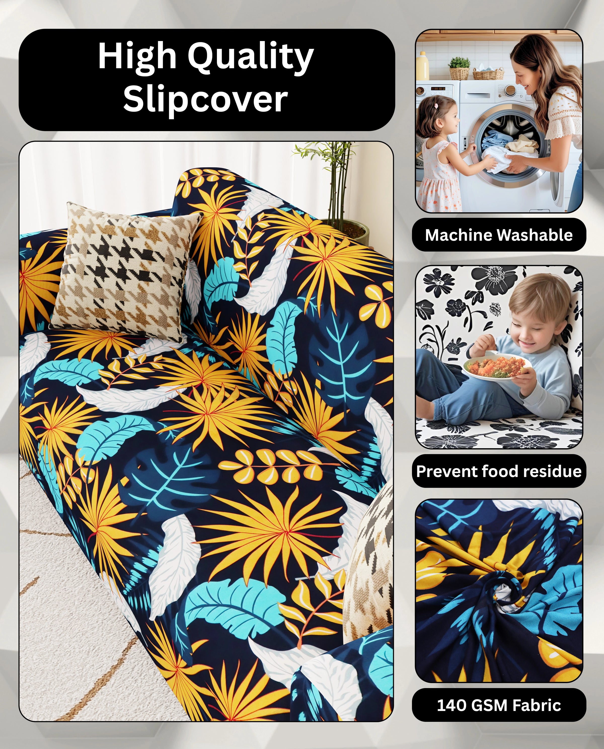 Lukzer Polyester Sofa Cover Yellow Flower (SC-018-01)