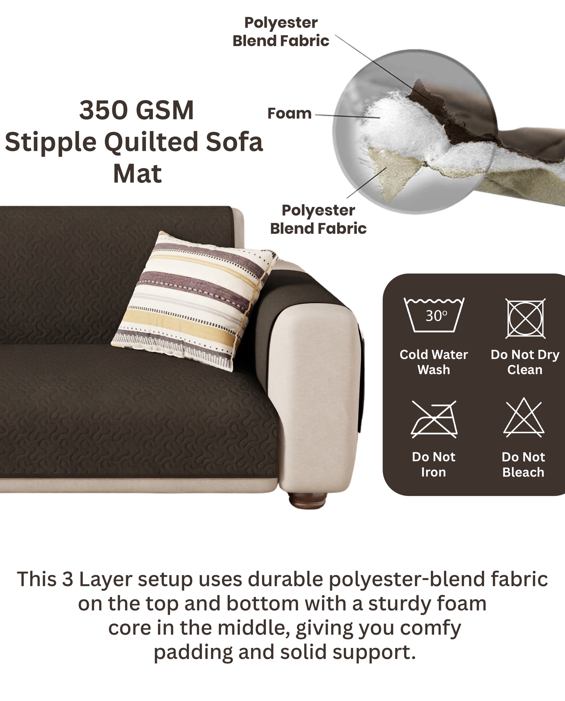 Lukzer Quilted Sofa Mat Stipple Dark Brown (SC-207-01)