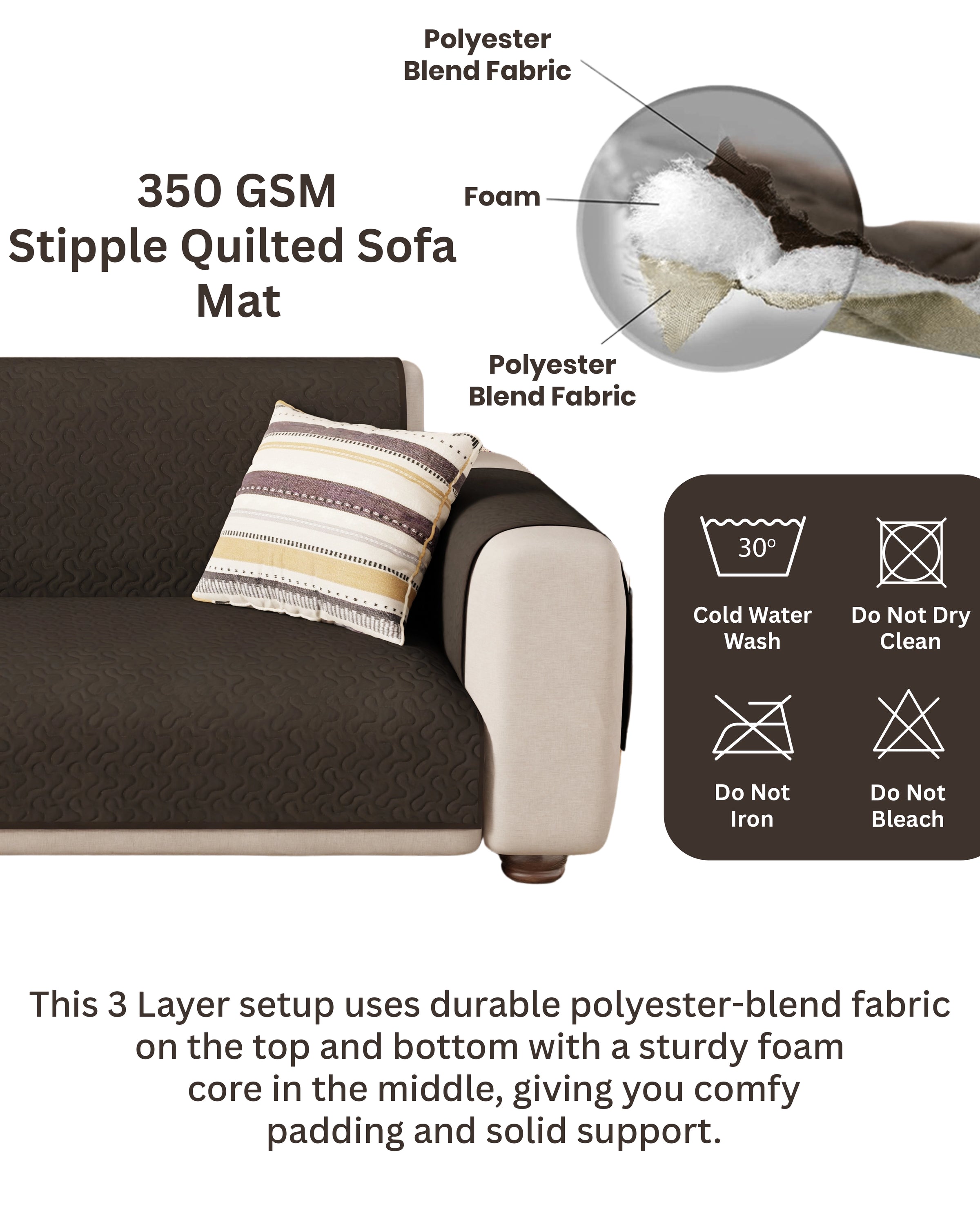 Lukzer Quilted Sofa Mat Stipple Dark Brown (SC-207-01)