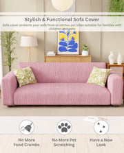 Lukzer Pastel Shades Textured Sofa Cover - Pink Wavy Stripes (SC-084-01)