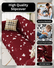 Lukzer Polyester Sofa Cover Maroon Flower (SC-009-01)
