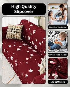 Lukzer Polyester Sofa Cover Maroon Flower (SC-009-01)