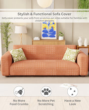Lukzer Pastel Shades Textured Sofa Cover - Orange Square Knit (SC-176-01)