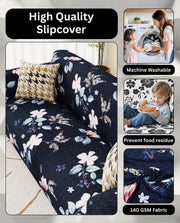 Lukzer Polyester Sofa Cover - Navy Blue Flower (SC-012-01)