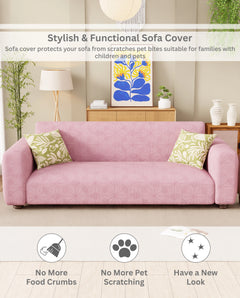 Lukzer Pastel Shades Textured Sofa Cover - Pink Starlight Grid (SC-144-01)