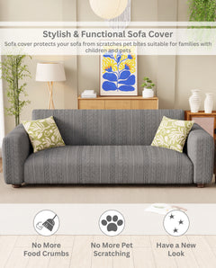 Lukzer Pastel Shades Textured Sofa Cover - Dark Grey Zigzag (SC-077-01)