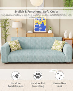 Lukzer Pastel Shades Textured Sofa Cover - Blue Wavy Stripes (SC-082-01)