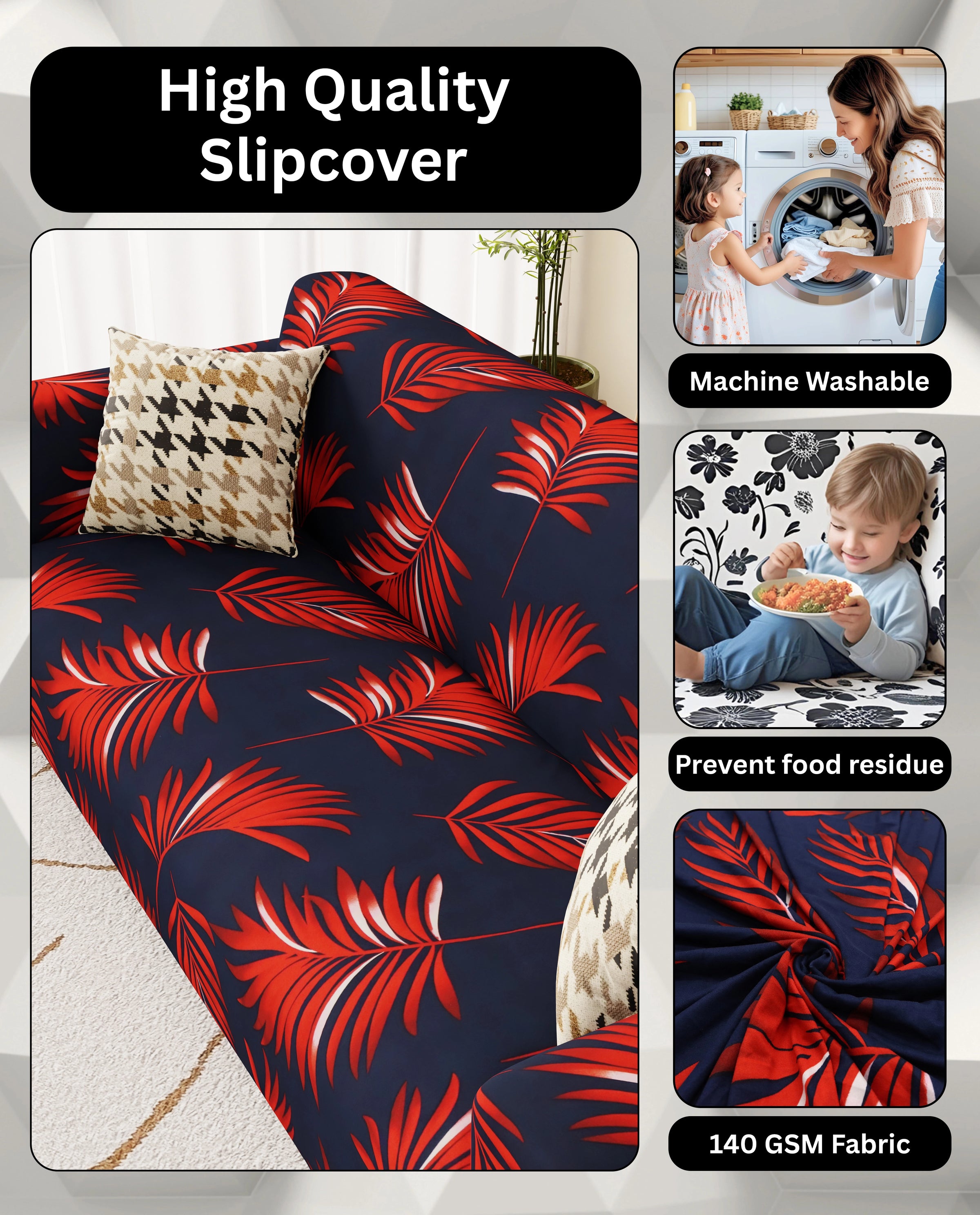 Lukzer Polyester Sofa Cover Red Leaves (SC-015-01)