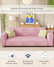 Lukzer Pastel Shades Textured Sofa Cover - Pink Square Knit (SC-175-01)