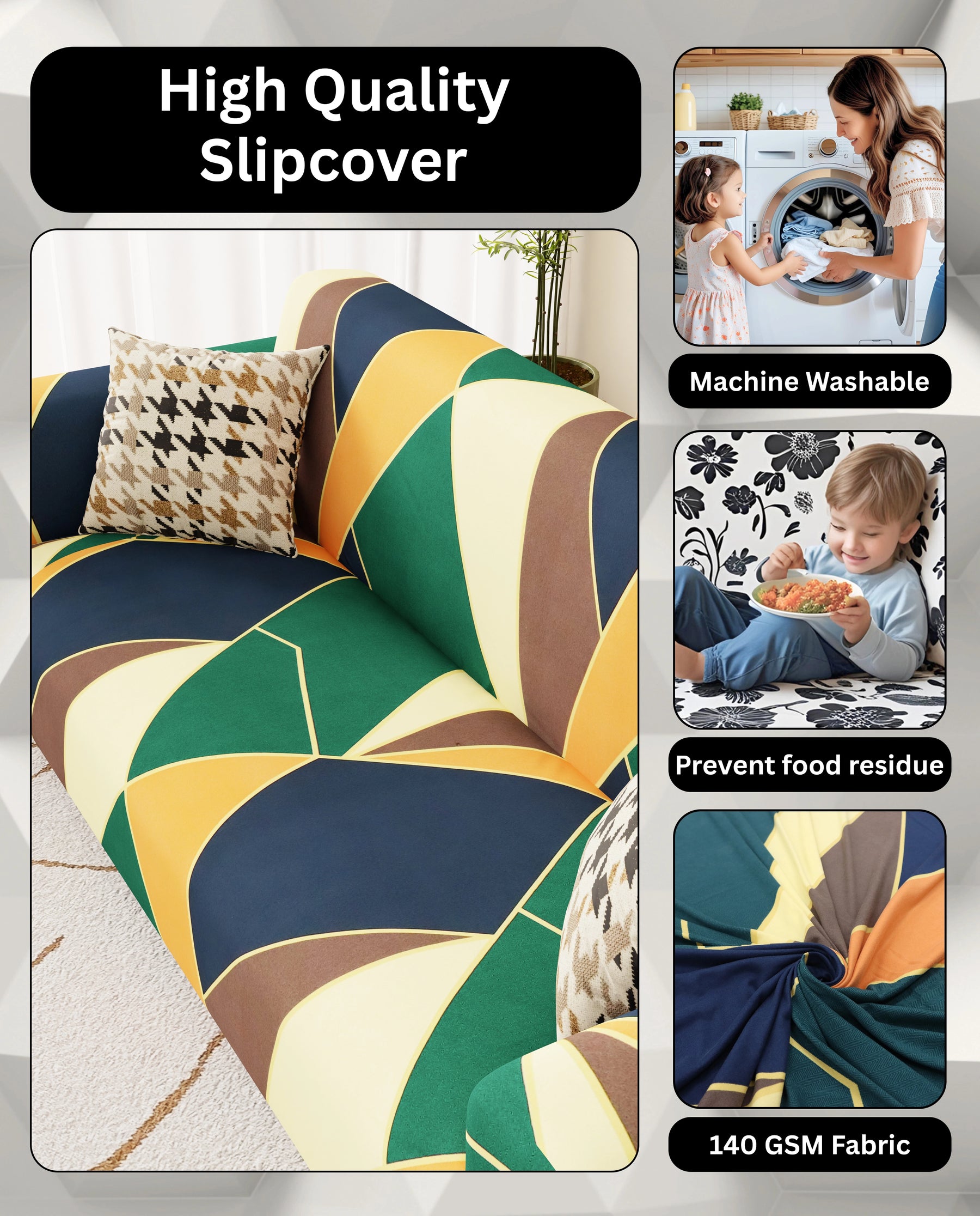 Lukzer Polyester Sofa Cover - Geometric (SC-036-01)