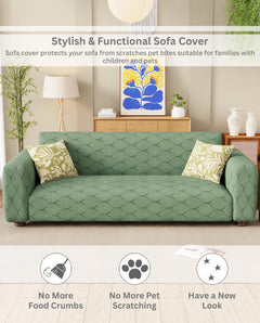 Lukzer Pastel Shades Textured Sofa Cover -  Green Leaf Trail (SC-128-01)