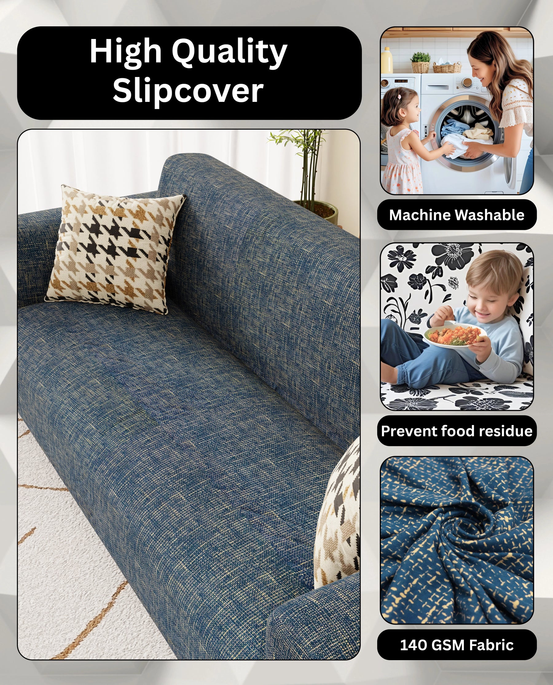 Lukzer Polyester Sofa Cover  Yellow Lining (SC-025-01)