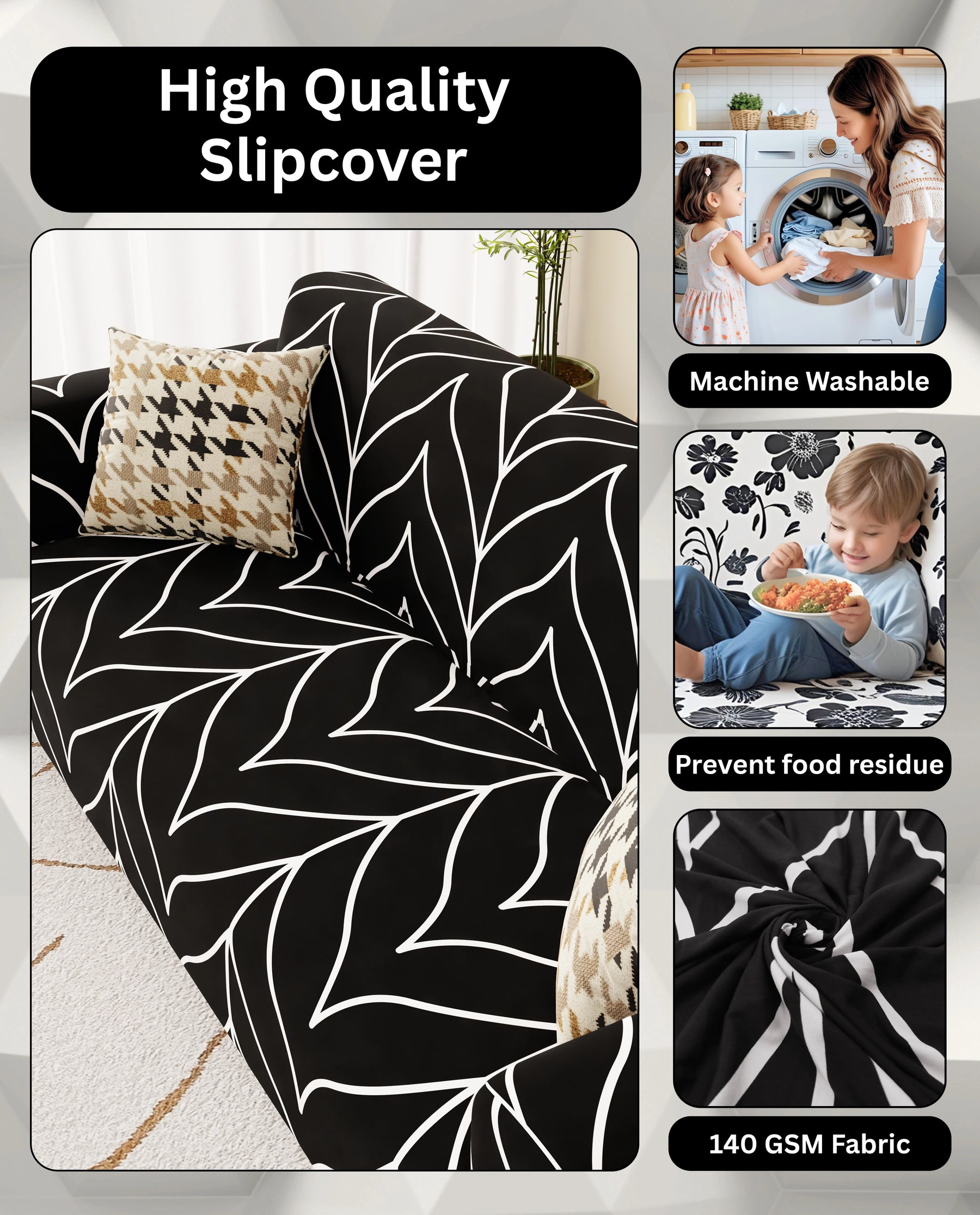 Lukzer Polyester Sofa Cover Black Stripe (SC-027-01)