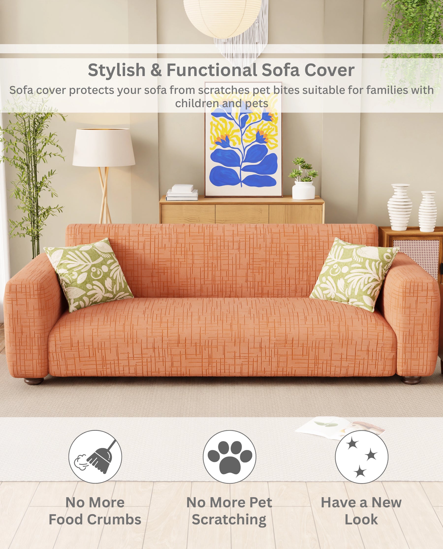 Lukzer Pastel Shades Textured Sofa Cover - Orange Tangled Lines (SC-120-01)