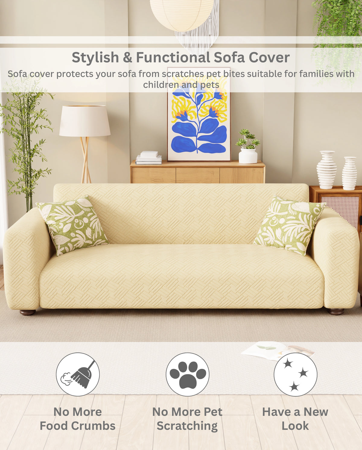 Lukzer Pastel Shades Textured Sofa Cover - Yellow Abstract (SC-170-01)
