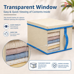 Lukzer 20 Liters Foldable Non-Woven Storage Box/Wardrobe Organizer with Lid - 4PC/Beige & Blue