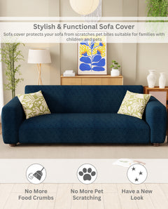 Lukzer Pastel Shades Textured Sofa Cover Marine Blue Grid Maze (SC-110-01)
