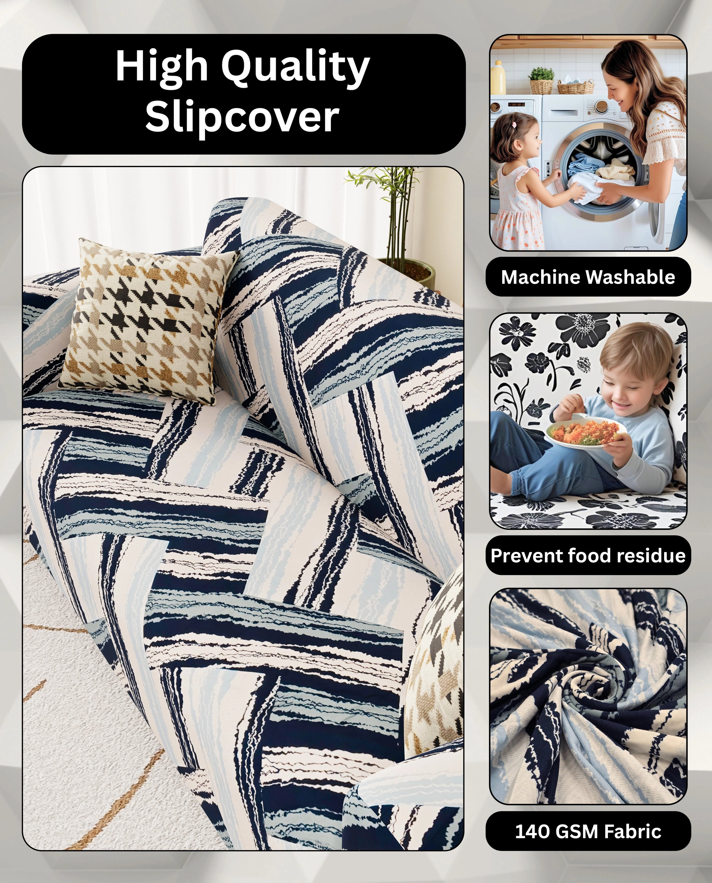 Lukzer Polyester Sofa Cover Blue Weave (SC-050-01)