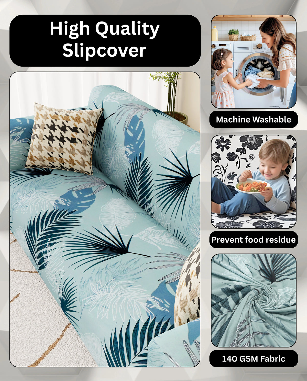 Lukzer Polyester Sofa Cover Light Blue (SC-008-01)