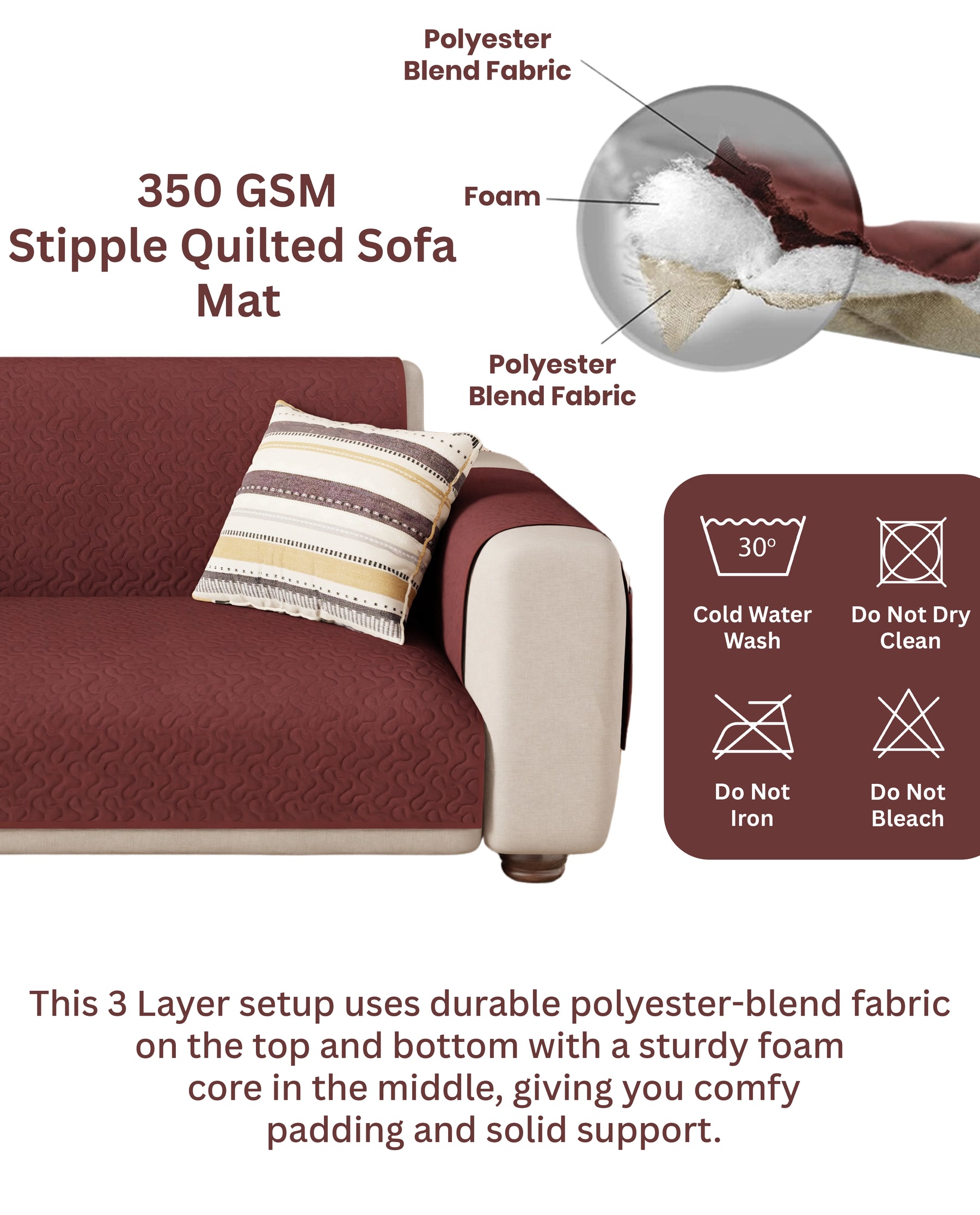 Lukzer Quilted Sofa Mat Stipple Maroon (SC-209-01)
